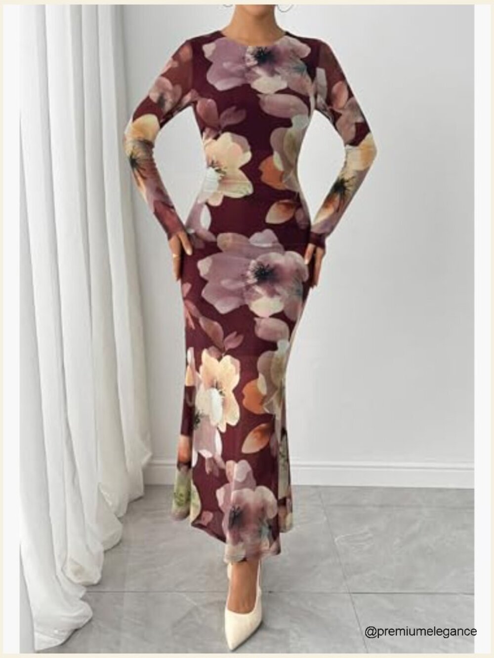 Wedding Guest Bodycon Maxi Dress with Fishtail Hem Long Sleeve - Picture 6 of 7